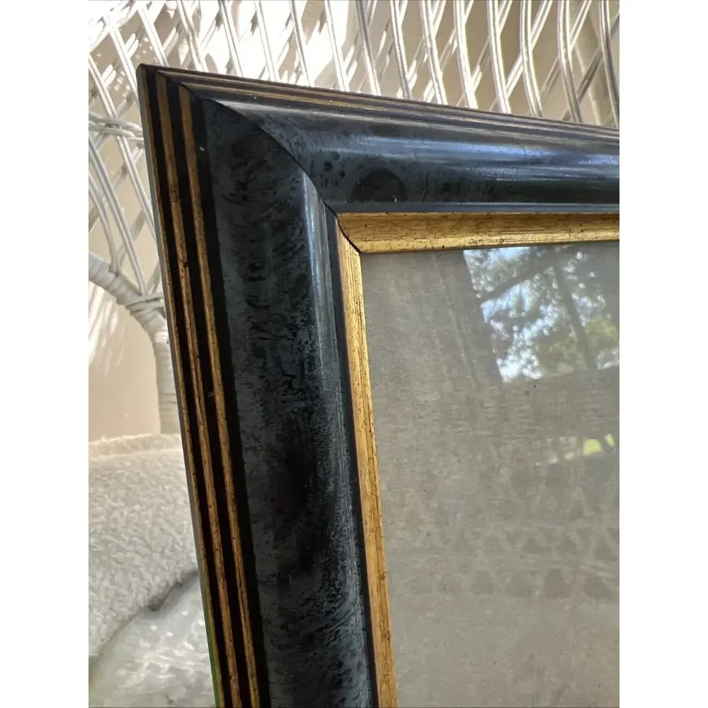 Vintage Burnes of Boston Blue Marble Gold Picture Frame 5x7 Photo Wood BB Trim